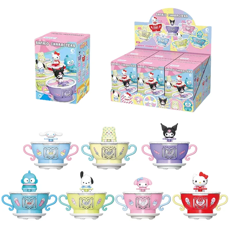 Sanrio Hangyodon Kuromi Hellokitty figura de Anime muñeca familia giratoria Clink Cup serie decoración caja ciega juguetes regalo para niños - imagen 2