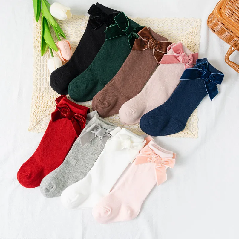 Calcetines bonitos hasta la rodilla con lazo para niñas, calcetín de princesa de tubo para niños pequeños, calentadores de piernas cálidos de 0 a 8 años, Otoño Invierno - imagen 2