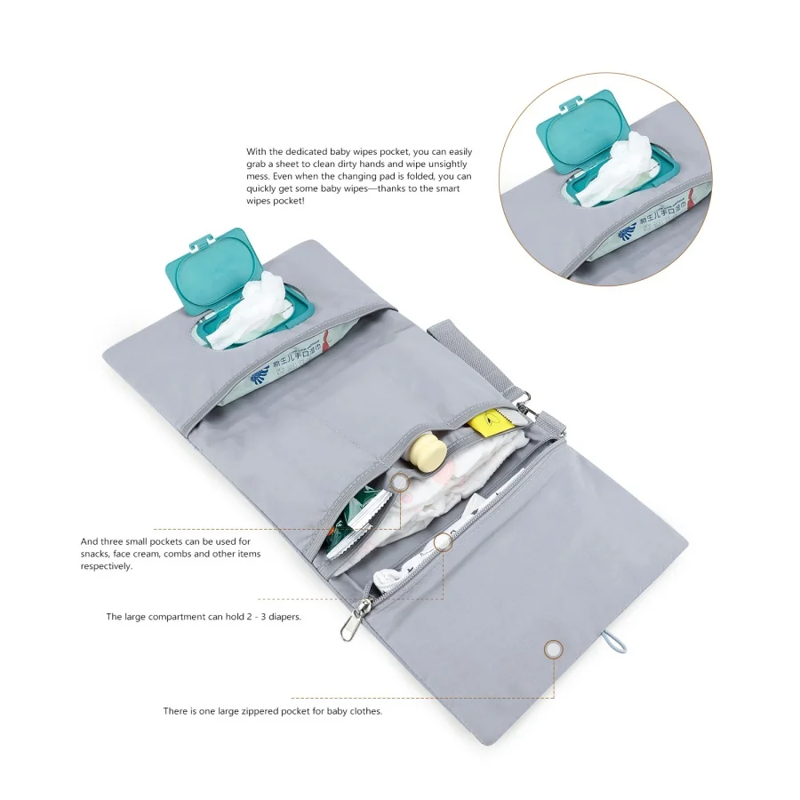 Bolsa plegable para almacenamiento de pañales de viaje para bebés y madres, bolsa organizadora compartida colgante, bolsa de almacenamiento con múltiples compartimentos - imagen 3