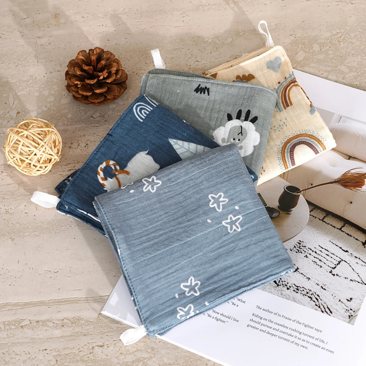 Elinfant 4 Uds. Toalla para la cara del bebé, paño de crepé de algodón 100%, toallitas suaves y acogedoras, paño para eructar infantil - imagen 5