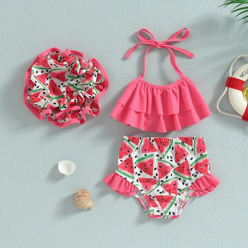 Bikini halter con volantes para niña y sombrero a juego - imagen 3