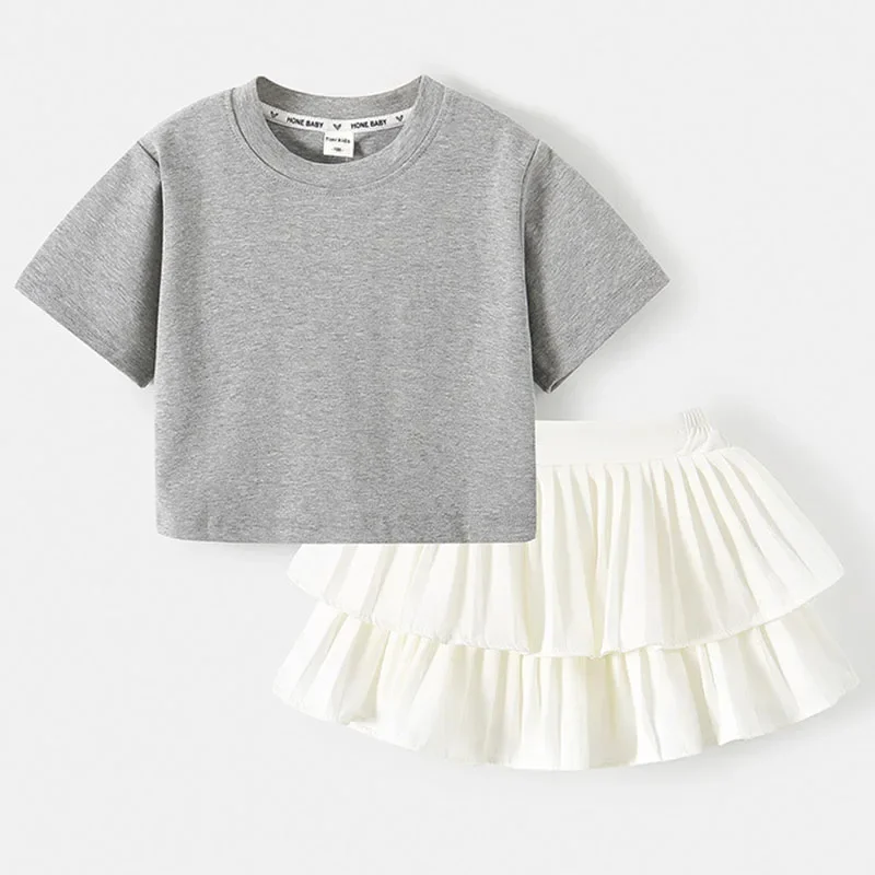 Conjunto coreano verano niña: top y falda de algodón