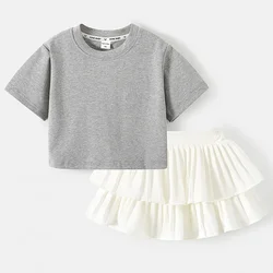 Conjunto coreano verano niña: top y falda de algodón