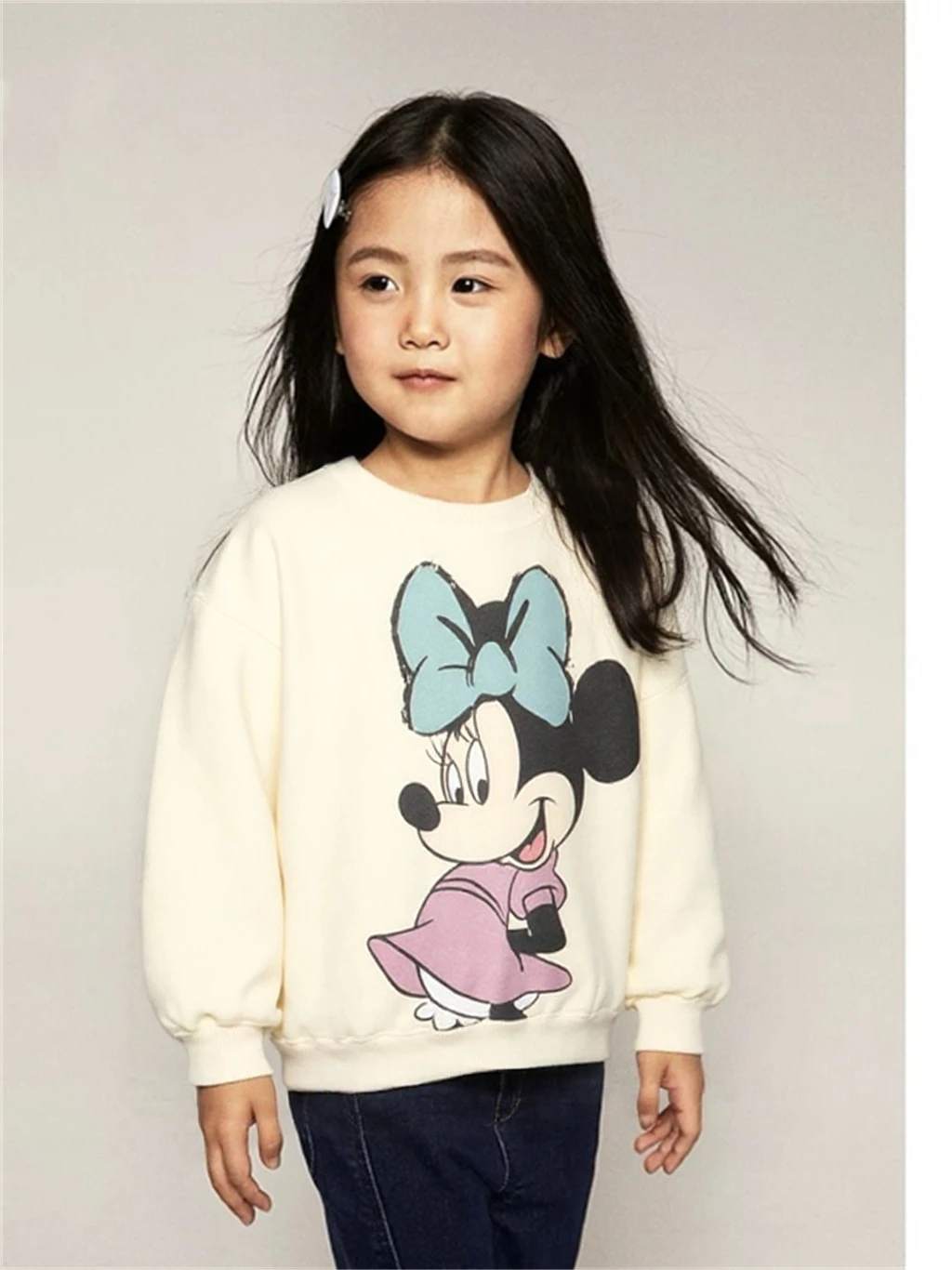 Tops de manga larga para niñas, Sudadera con capucha de Minnie, sudaderas con estampado de dibujos animados, jerséis informales sueltos de cuello redondo, ropa de nuevo estilo para niños pequeños