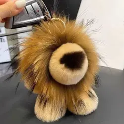 Llavero peluche león con crin larga cola y suave imitación piel conejo