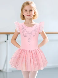 Vestido de ballet para niñas con volantes y tutú brillante danza