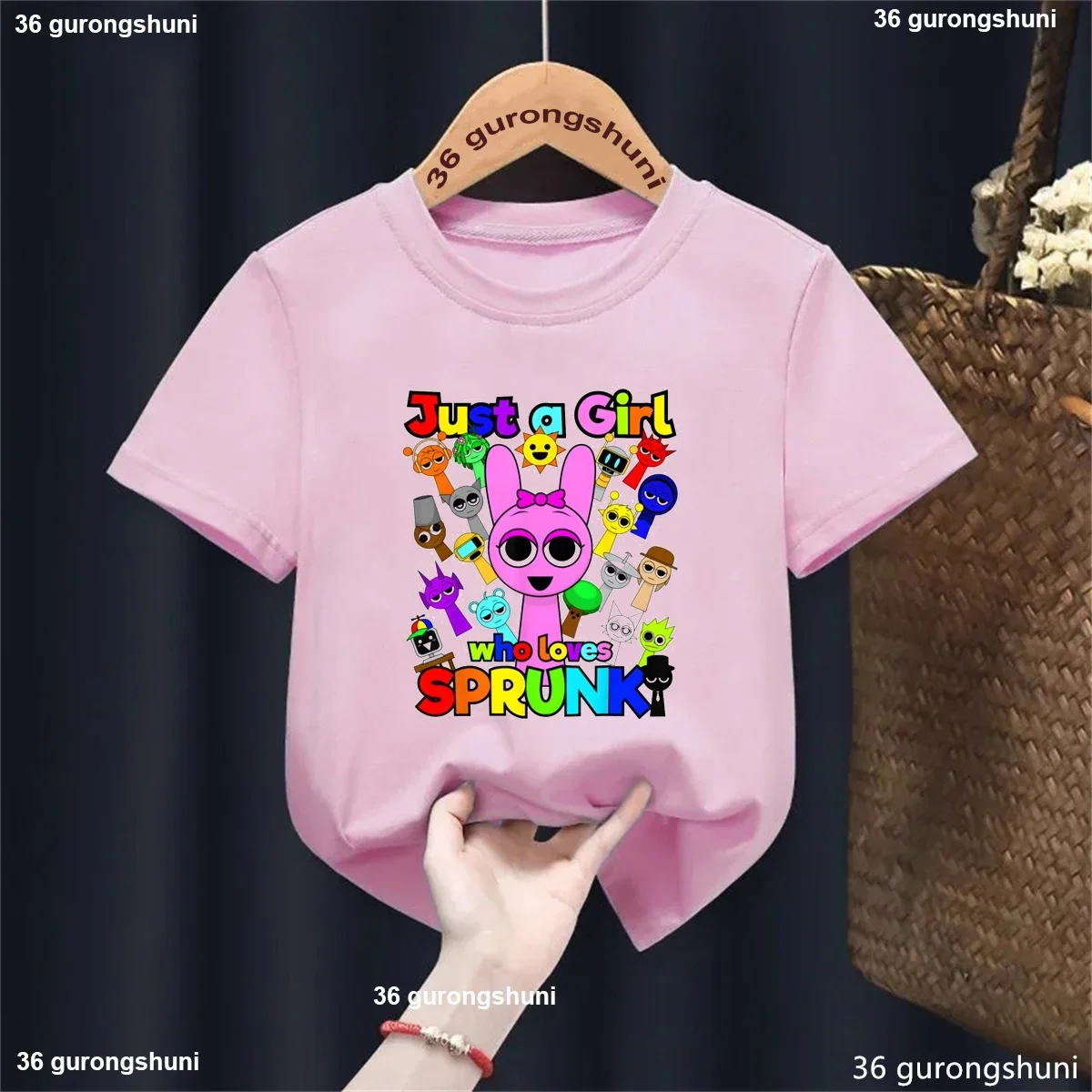 2025 Just A Girls Who Loves Sprunki Camiseta con estampado gráfico niñas/niños divertida camiseta de fiesta de cumpleaños verano camiseta sólida Top