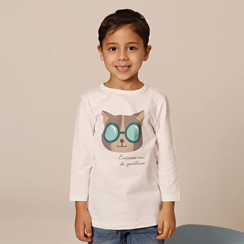 AA SS25 Ropa para niños Niño y niña Gato con gafas de sol Camiseta estampada con mezclilla y falda/polainas acanaladas Ropa casual para niños - imagen 4