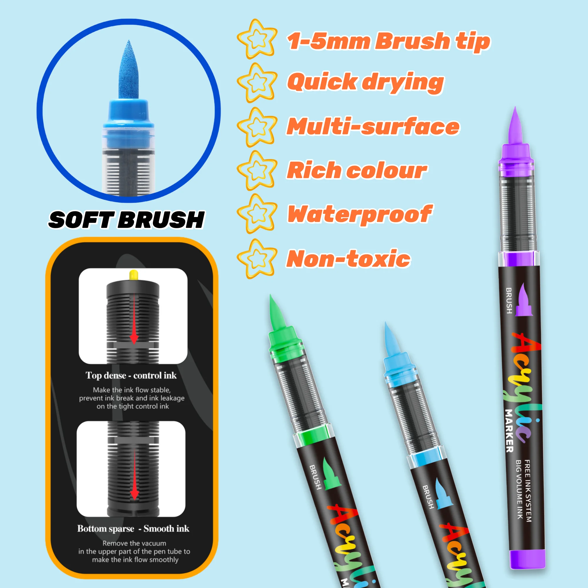 Marcadores de pintura acrílica, con almacenamiento triangular plegable, punta de pincel suave para pintura rupestre, vidrio, piedra, lienzo, et cerámica, marcadores artísticos - imagen 4