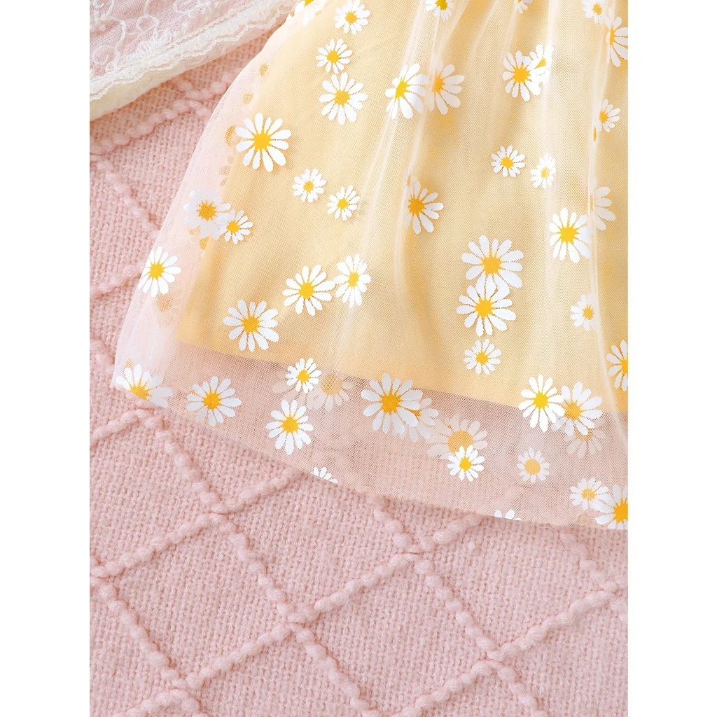 Conjunto de ropa para niños pequeños de 0 a 3 años, Top de malla con margaritas sin mangas y hombros descubiertos + Pantalones cortos, traje fresco de verano, conjunto de vacaciones de moda, 2 uds. - imagen 3