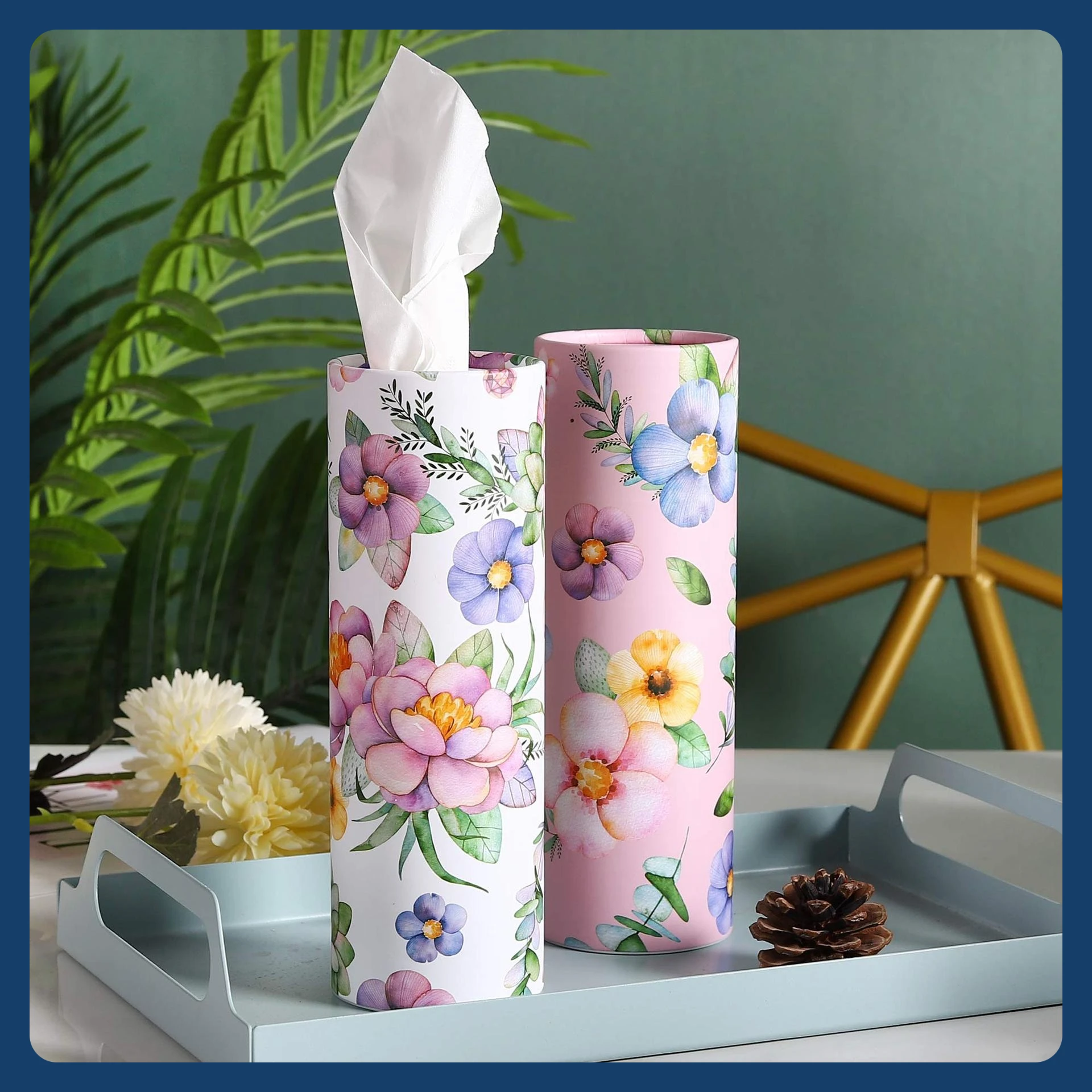 4 rollos de servilletas de tejido cilíndricas con estampado de flores, tubo de pañuelos de papel, tubo de tejido de viaje adecuado para coches y hogares - imagen 4