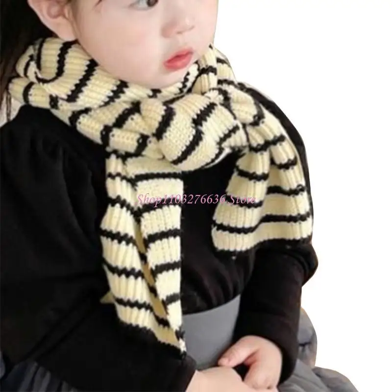 Bufanda invierno punto cálida R6FD, bufanda para niños con lana con patrón rayas para niños y niñas - imagen 2