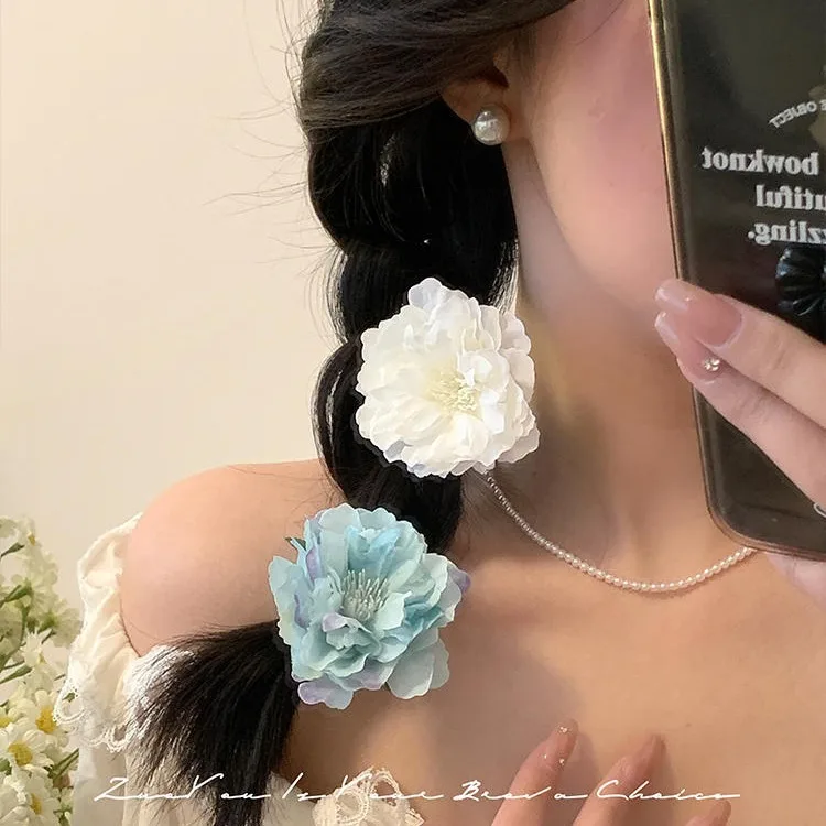Pinzas para el cabello con forma de flor de peonía, adornos para el cabello con Clip LATERAL, horquillas con flores de imitación dulces para mujer y niña, accesorios de playa - imagen 3