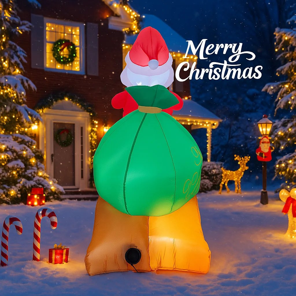 Decoraciones inflables para vacaciones al aire libre, trineo de Papá Noel, decoración de fiesta de patio de Navidad, luces de adorno de Navidad, juguetes para el hogar, 6,5 pies - imagen 5
