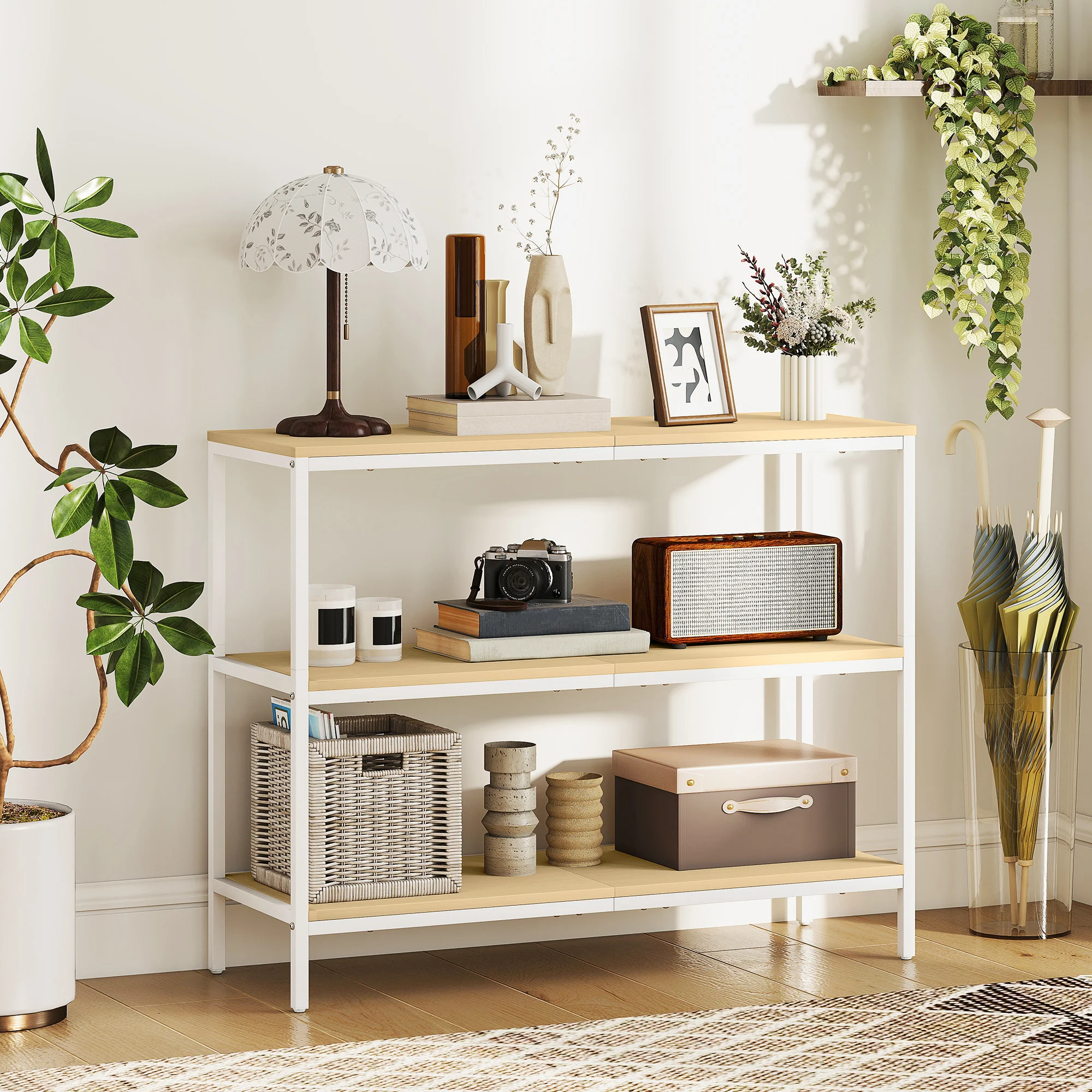 HOMCOM Tocador de Maquillaje con Luces LED de Color Ajustable y Espejo Tocador con Lateral Abatible Cajón Compartimentos Abiertos para Espacios Pequeños Blanco