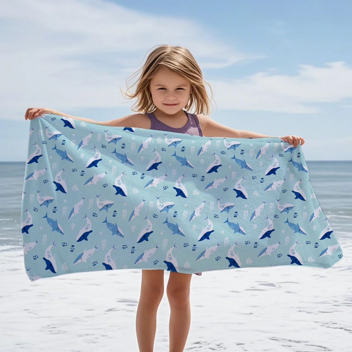 HappyFlute Children's Bath Towel 27x55in Shell Dolphin Rainbow Whale Print for Boys & Girls Beach Pool Summer Vacation Gifts