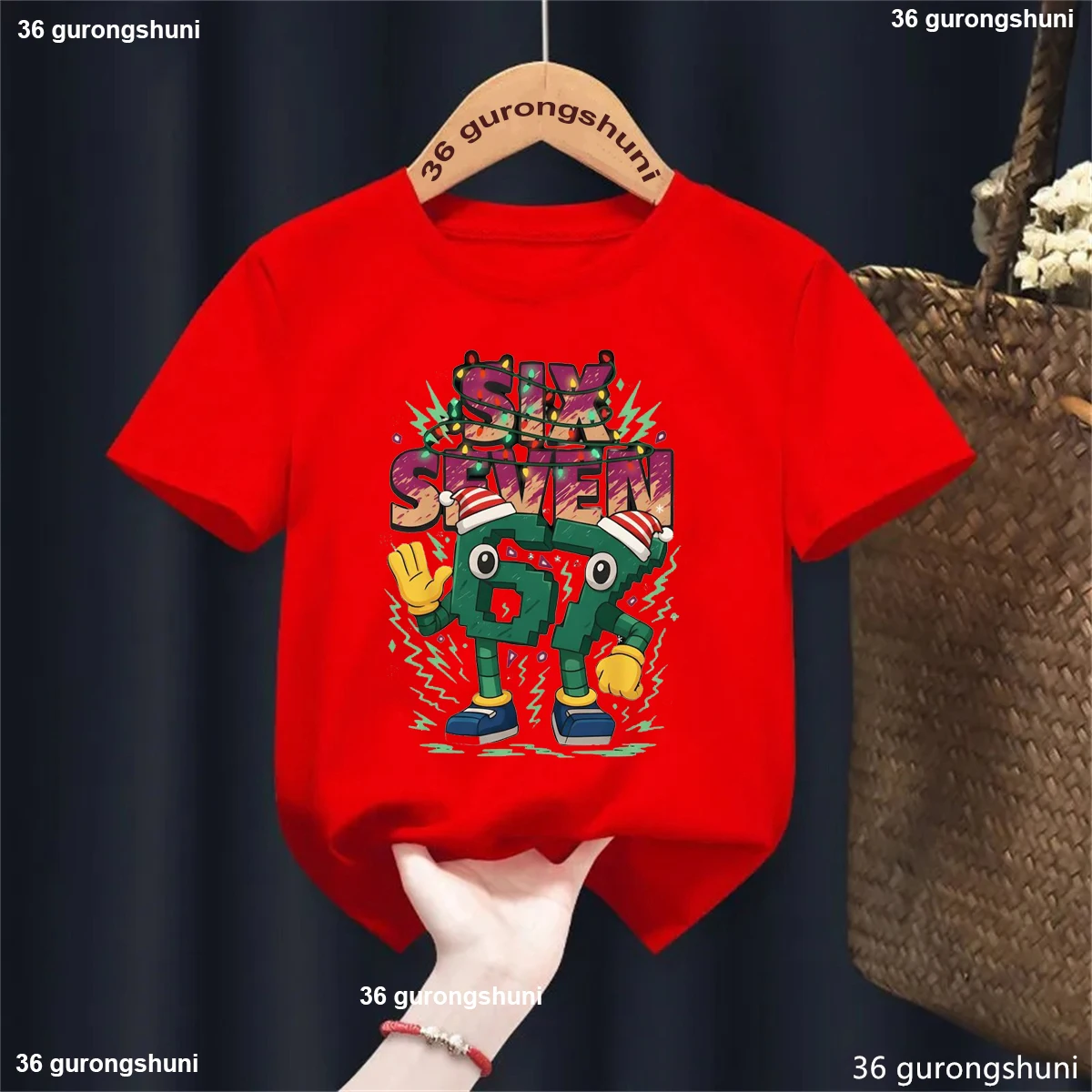 Brainrot Six Seven Camiseta Navidad para niños italiana manga corta