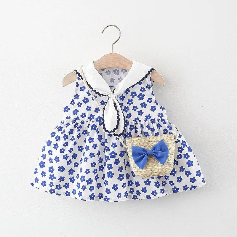 Vestido de princesa de algodón a cuadros para niñas, traje coreano con cuello de muñeca, bolsa de lazo, ropa de bebé, BC138, 2 piezas, novedad de verano - imagen 5