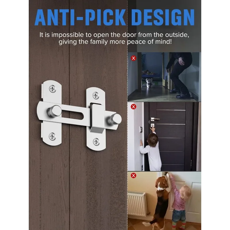 Pestillo de puerta corredera de ángulo recto de alta resistencia, acero inoxidable para puerta de granero, gabinete y seguridad para bebés, perno multiusos, 1/2 Uds. - imagen 5