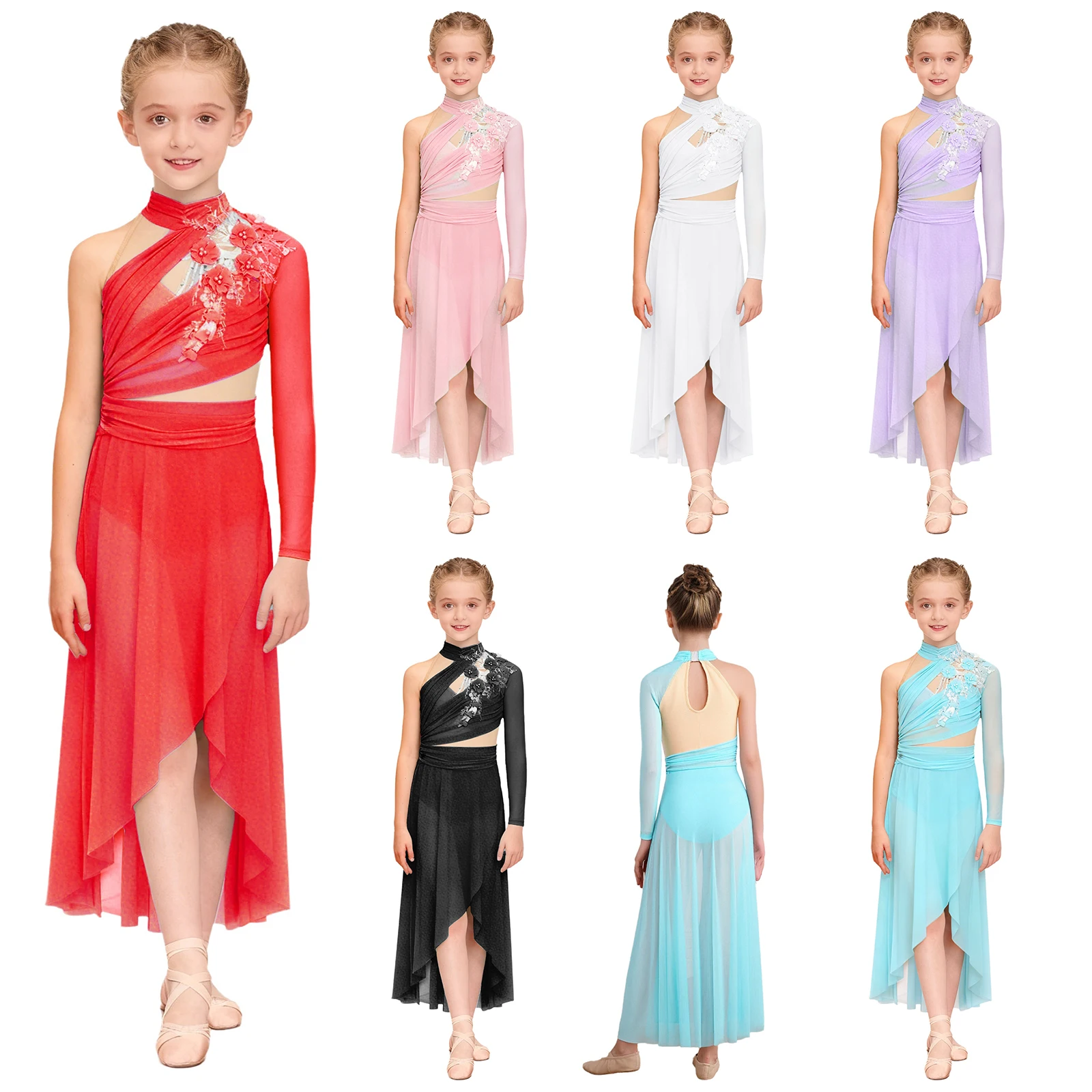 Vestido de ballet para niña – Moderno un hombro con malla y apliques - imagen 4