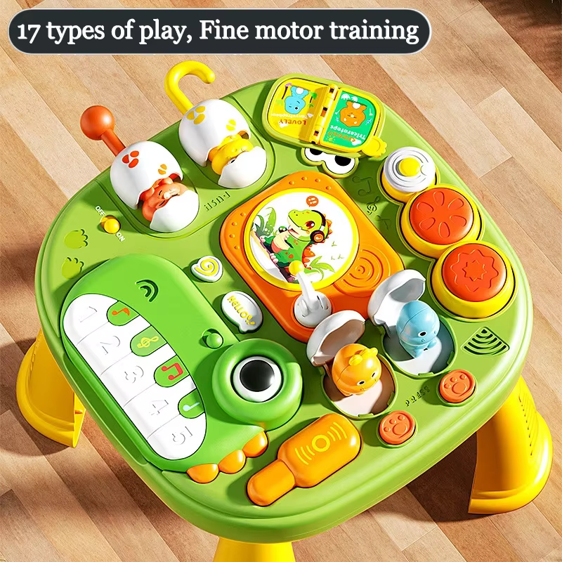 Casa de actividades Montessori con piano dinosaurio y tablero sensorial - imagen 3