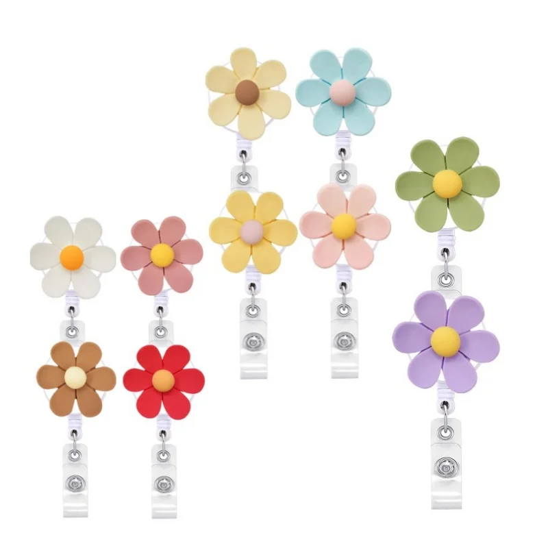 Carrete de insignia médica retráctil de resina de flores coloridas para enfermera, soporte para tarjetas de médico, suministros para tarjetas de nombre de Hospital y oficina, llavero - imagen 2