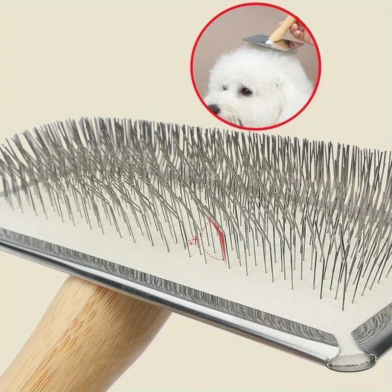 Peine de madera maciza para perros y gatos: ¡dientes de acero inoxidable para apertura de nudos de pelo! Cepillo de masaje para quitar el pelo de mascotas - imagen 3