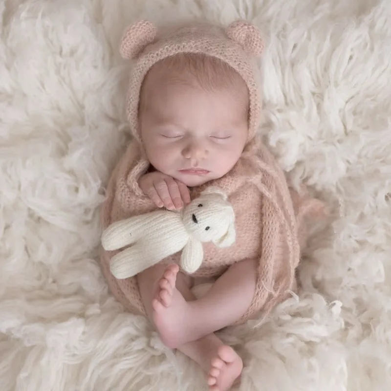 Conjunto bebé recién nacido con manta y gorro de oso para fotos - imagen 2