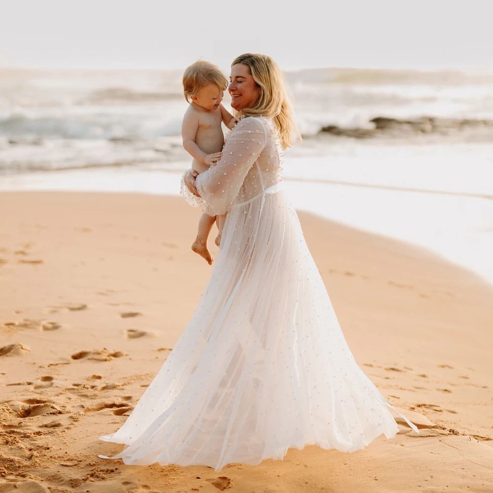 Bata de tul con perlas para bebé – Estilo bohemio romántico - imagen 3