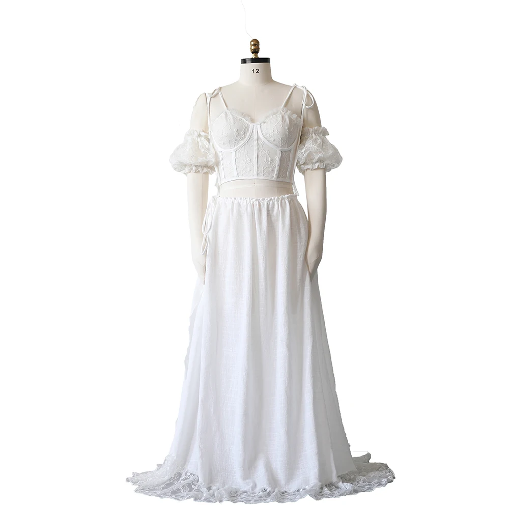 Vestido premamá de encaje blanco para sesión de embarazo - imagen 3