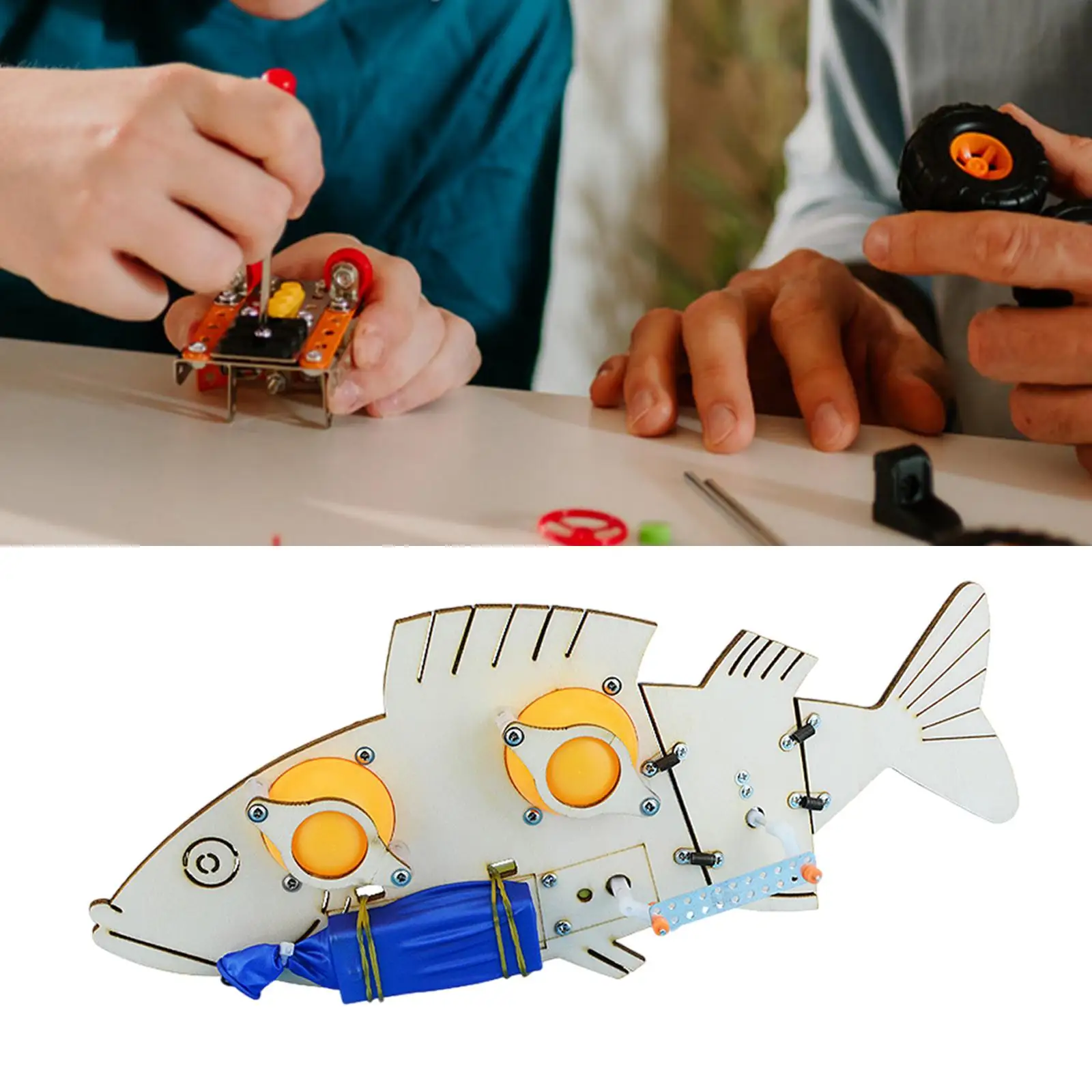 Electric Fish 3D Wooden Puzzle Easy to Assemble Wooden Teaching Aids Stem DIY Projects Physics Toy for Kids Adults Girls Boys