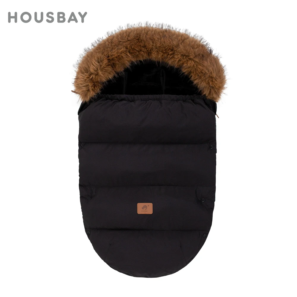 Saco para pies de bebé en cochecito, calcetines cálidos de invierno para 0-24 meses, cuello de piel extraíble, accesorio de cochecito de bebé negro, accesorio de fotografía