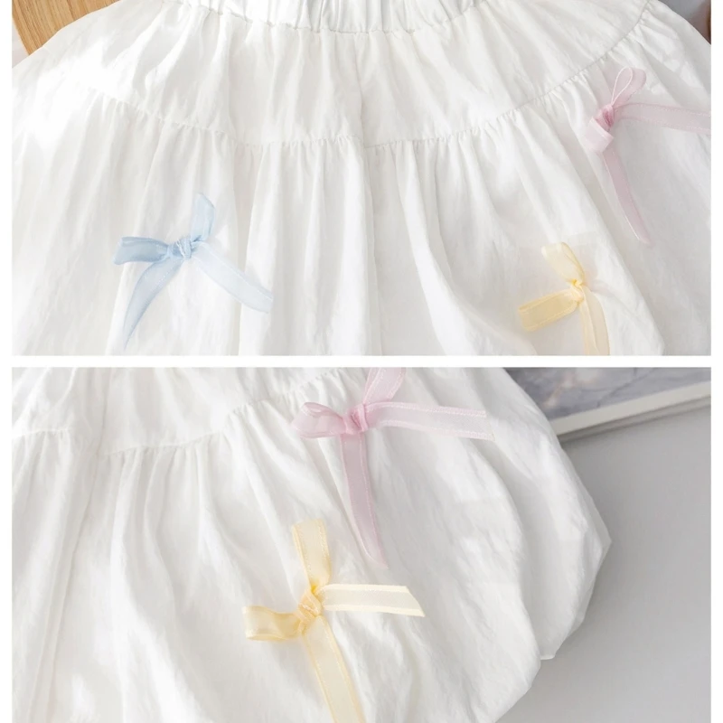 Ropa de verano de Color sólido para niñas, pantalones cortos decorativos con lazo, versión coreana, ropa informal doblada para niños, falda de 3 a 7 años - imagen 3