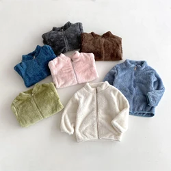Abrigos de felpa de Color sólido para niños de 1 a 6 años, ropa informal de moda, Tops de manga larga, prendas de vestir exteriores, nuevo diseño, abrigos simples y versátiles