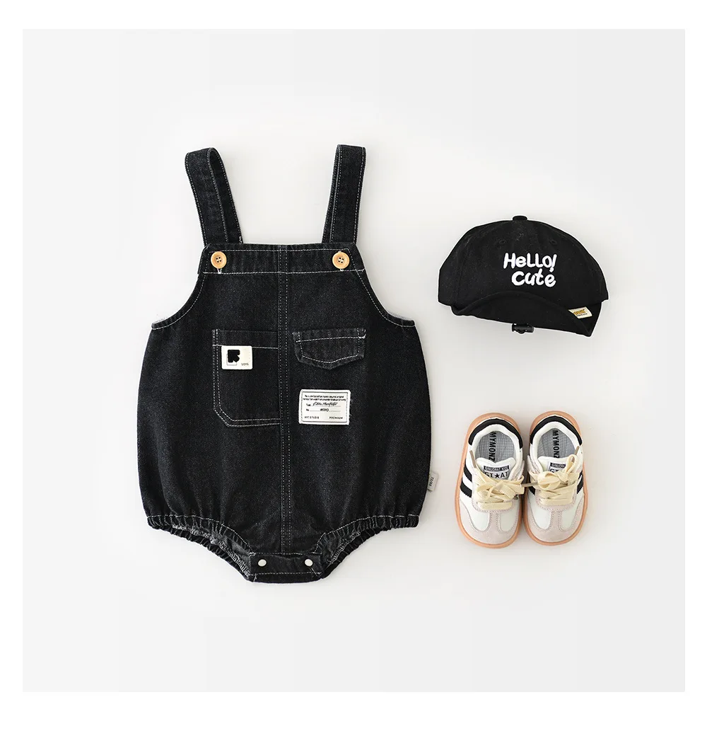 Moda coreana Denim negro 0-3 años bebé niños parche general niñas pequeñas mono fino de una pieza con tirantes - imagen 2