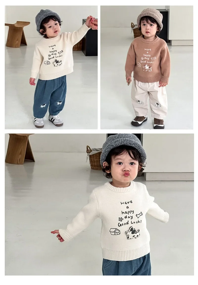 MILANCEL, nuevo suéter de otoño para niños, 9M-5T, letras impresas de dibujos animados, prendas de punto para niñas, Jersey de punto suelto coreano para niños - imagen 5