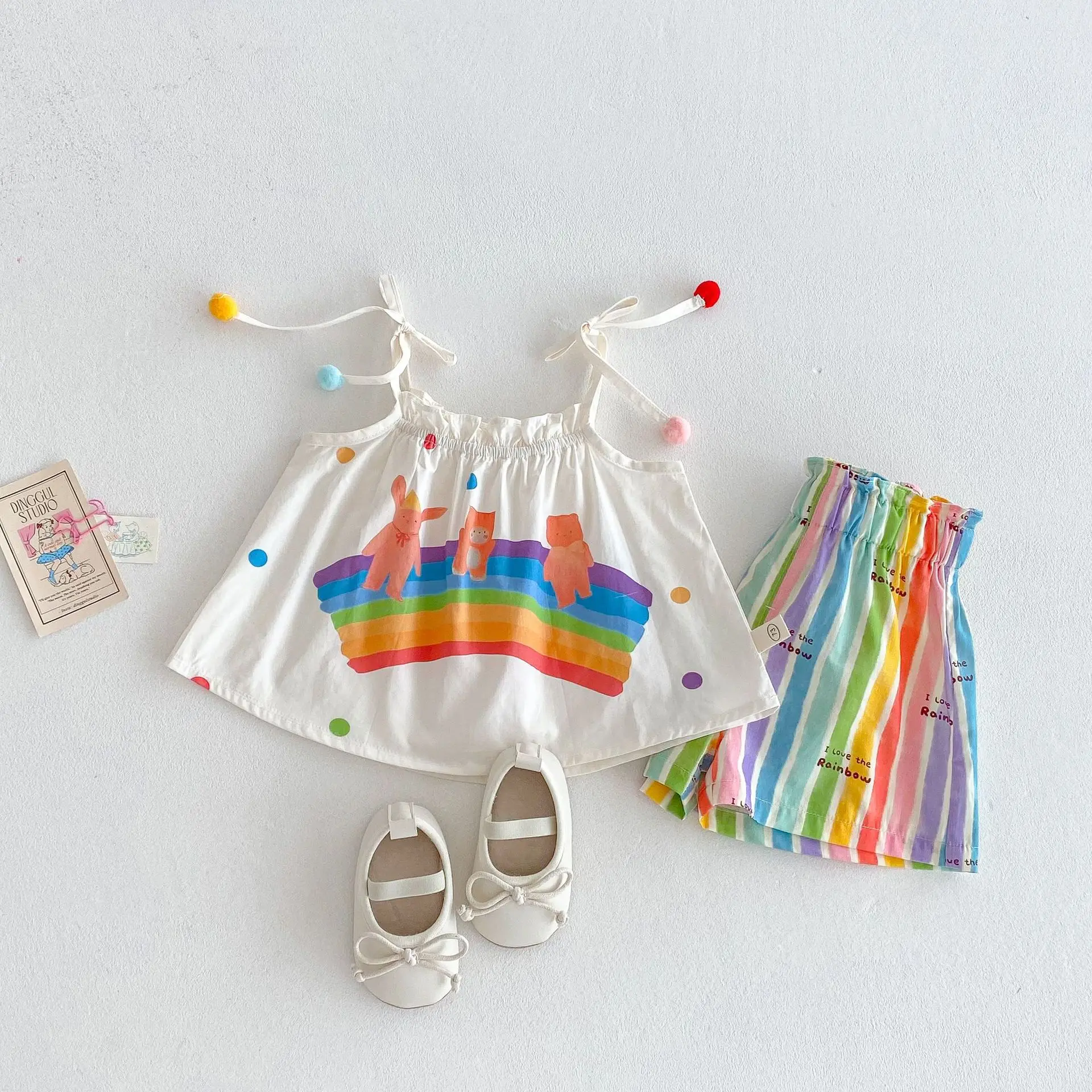 MILANCEL 9M-5T conjunto de ropa para niñas camisola con lazo de lluvia Tops y pantalones cortos a rayas 2 uds traje de verano para niñas - imagen 4