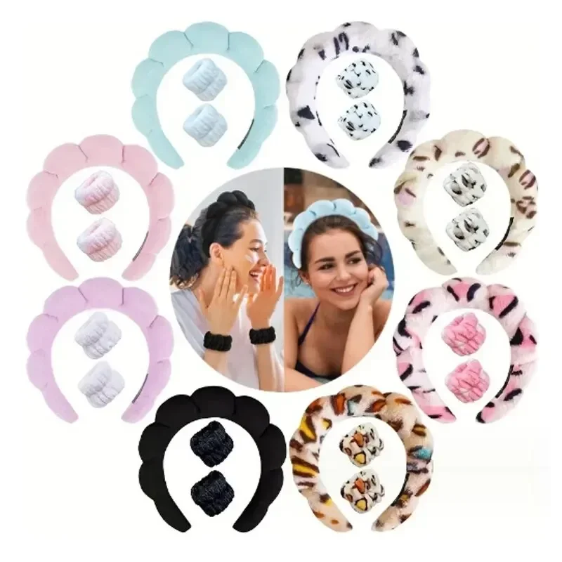 Bandas impermeables de esponja para el cabello absorbentes, 3 uds., bandas hinchadas, pulseras, accesorios para el cabello para mujer, conjunto de diademas para lavar la cara - imagen 4