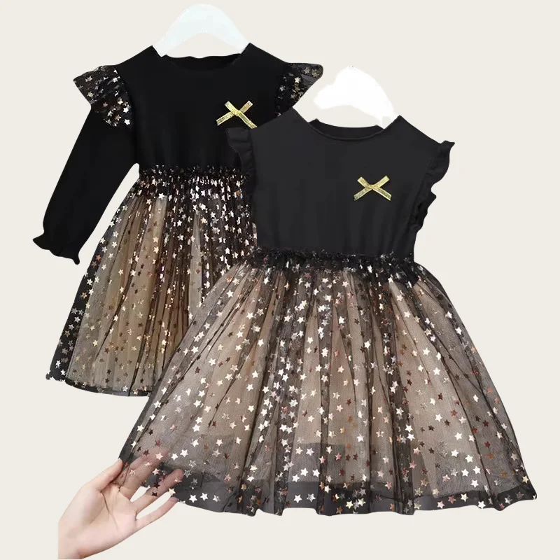 Primavera y novedad de verano, falda tutú de algodón para niña coreana, vestido de princesa de gasa de red con estrellas, nuevo vestido para bebé de 1 a 7 años