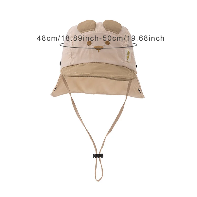 Sombrero de verano para bebé, sombreros de pescador de secado rápido con bordado de orejas de oso de dibujos animados para niños y niñas, protección del cuello, sombrero de Panamá transpirable para niños - imagen 5