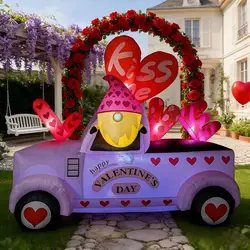 Décoration gonflable d'extérieur pour la Saint-Valentin, 1,6/5 pieds, goblin automobile, cour romantique, lumière LED intégrée, décoration de jardin