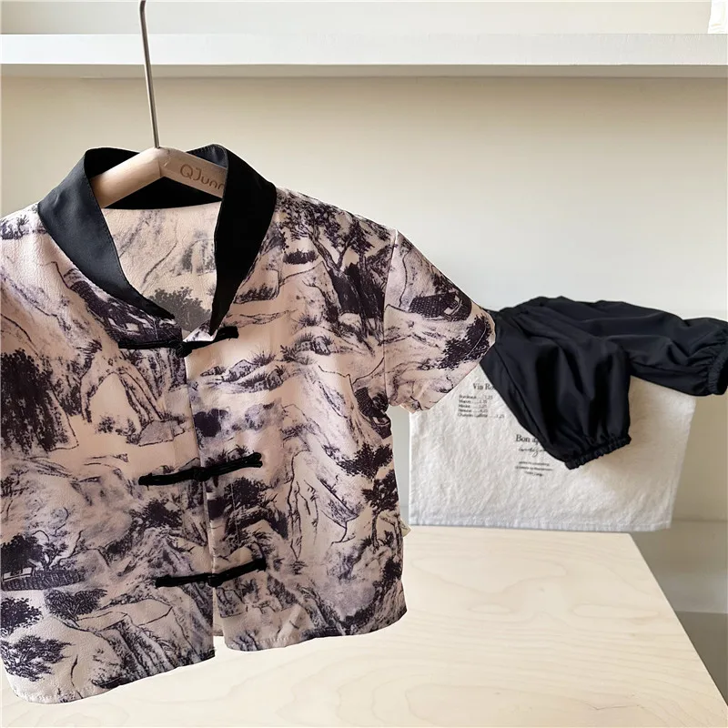 Ropa de verano para bebé, traje informal, camisa, pantalones cortos, 2 uds./set, traje deportivo para niño pequeño, chándales para niño - imagen 4