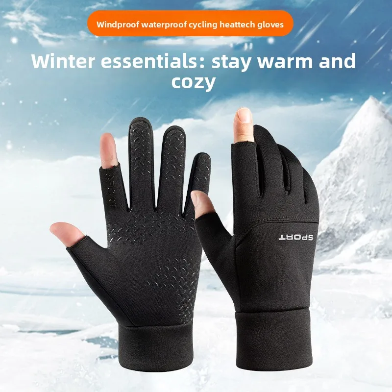 Guantes de invierno de dos dedos para niño para estudiantes, cálidos con forro polar, compatibles con pantalla táctil, ideales para escribir y desplazamientos al aire libre. - imagen 3