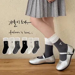 Calcetines niña algodón con lazo bordado estilo coreano para primavera