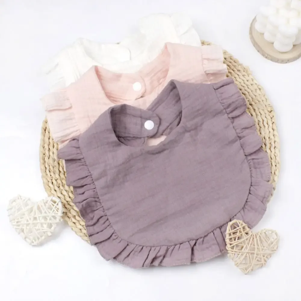 Baberos de muselina suave de alta calidad, Bandana absorbente con volantes, Baberos para baba, babero de Saliva para recién nacidos de color sólido, para niños y niñas - imagen 5