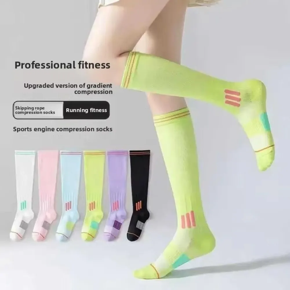 Nuevos calcetines largos de compresión para Fitness, calcetines elásticos antideslizantes, hermosos calcetines hasta la pantorrilla para correr, saltar, calcetines de Yoga para correr y saltar - imagen 3