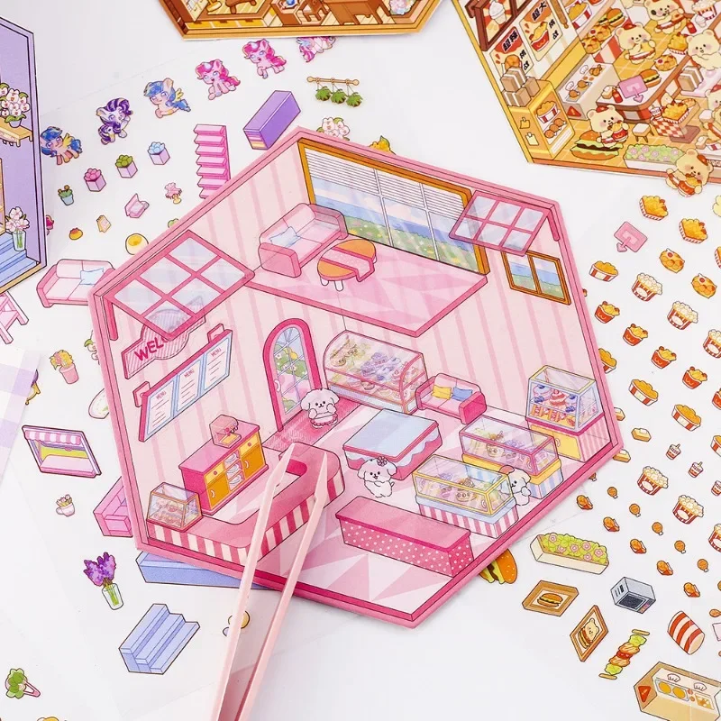 Manual de dibujos animados DIY pegatina 3D bolsillo cabina escena apilamiento pegado Festival regalo de cumpleaños para - imagen 4