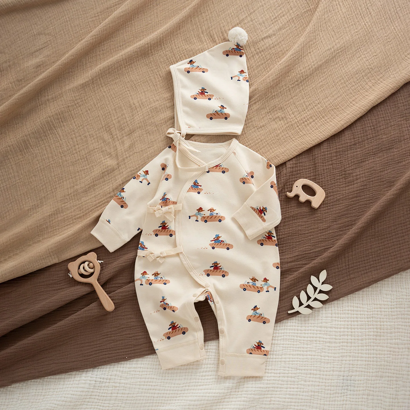 Somenie conjunto mameluco y gorro bebé recién nacido algodón rayas - imagen 2