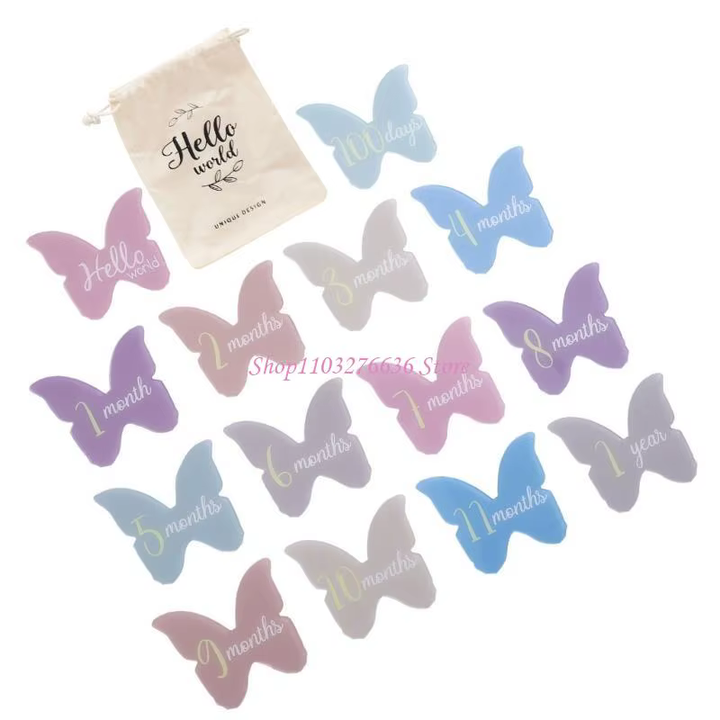 Tarjetas de hitos acrílicas para bebé con formas mariposa y nube - imagen 2