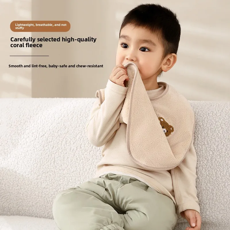 Babero y toallita de lana Coral para niños, bata multifuncional para bebé para cepillar dientes, limpieza facial y de manos, toalla absorbente para babas - imagen 4